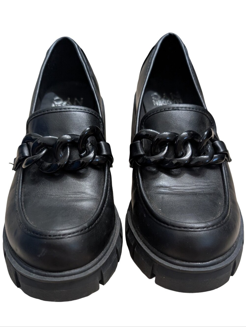 Madden NYC Black Chunky Platform Chain Loafers Size 7.5 - Picture 7 of 13